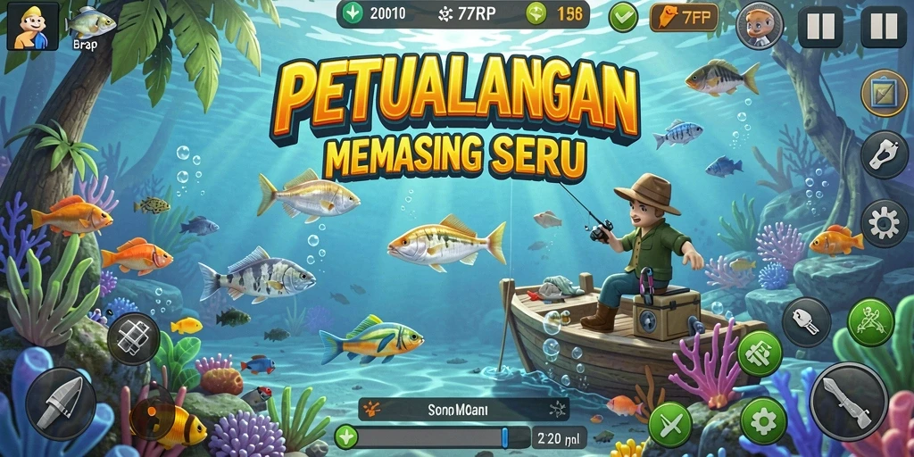 Gameplay menarik saat memancing di alam terbuka dengan ikan beragam.