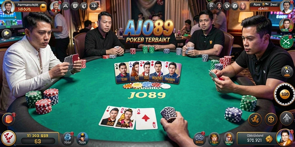 Gameplay seru poker di aplikasi AJO89 yang mengasyikkan.