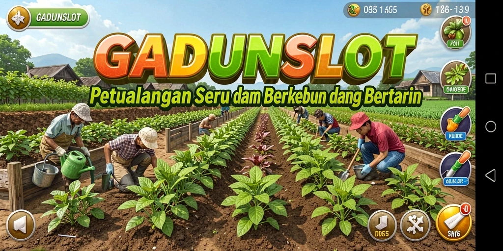 Screenshot GADUNSLOT menampilkan aktivitas berkebun dengan berbagai tanaman.