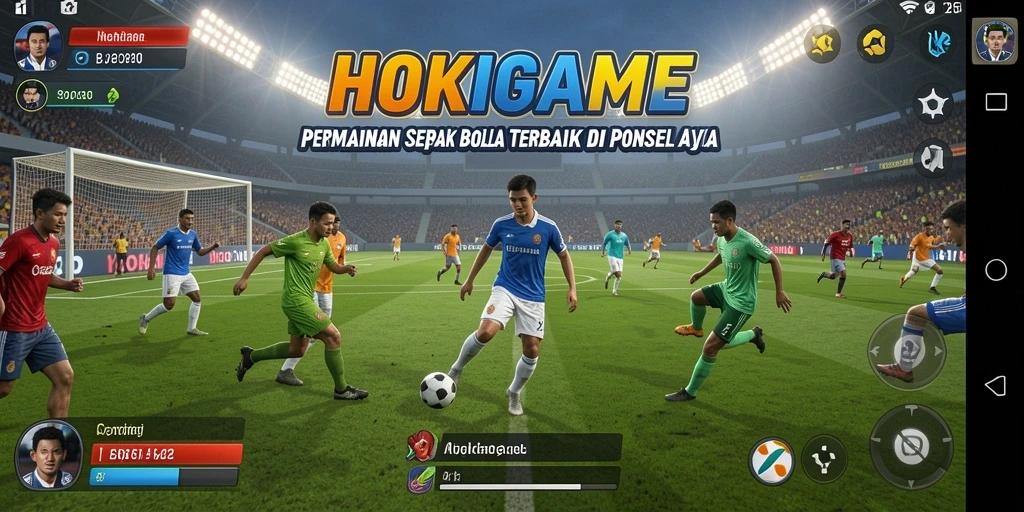 Tampilan gameplay HOKIGAME yang mendebarkan dalam pertandingan sepak bola.