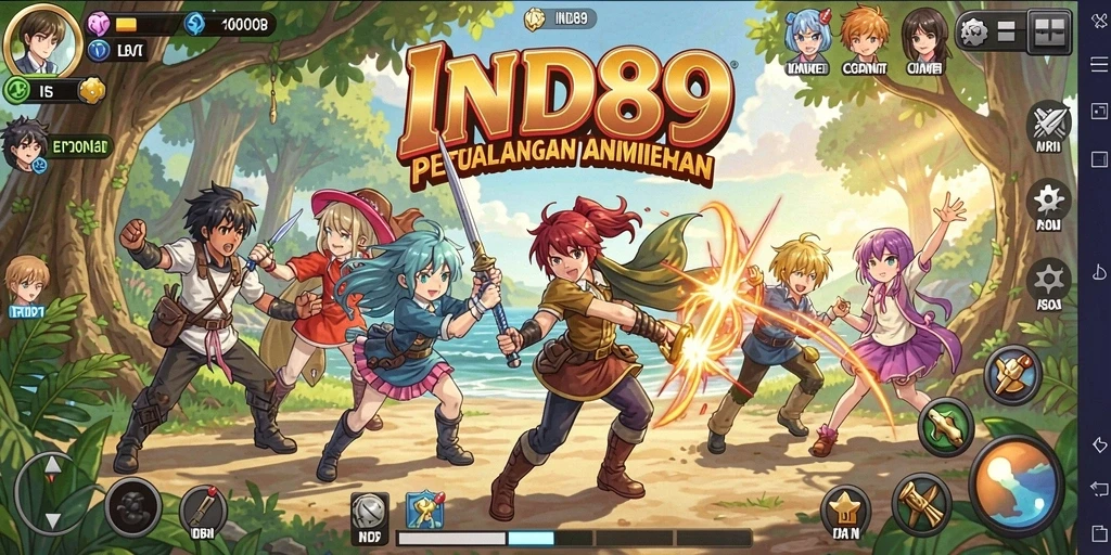 Screenshot gameplay IND89 menampilkan aksi seru karakter anime.
