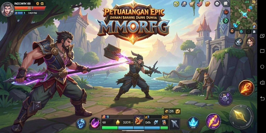 Tangkapan layar gameplay INDOWIN168 yang menunjukkan pertempuran epik antara pemain.