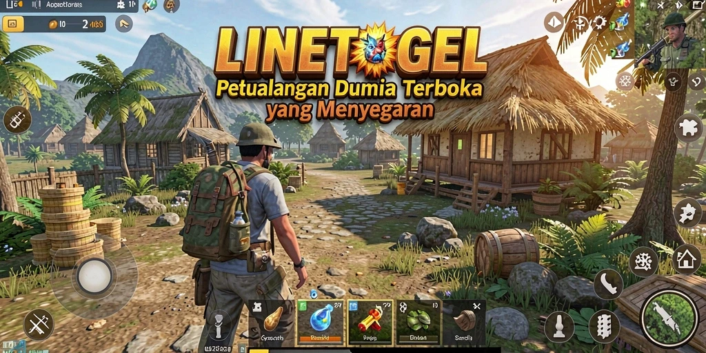 Tangkapan layar gameplay <strong>LINETOGEL</strong> menunjukkan eksplorasi dunia terbuka yang luas.