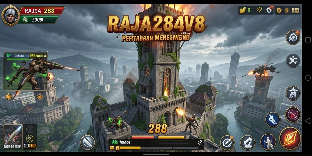 Tampilan menegangkan dari gameplay RAJA288 dengan strategi Tower Defense.