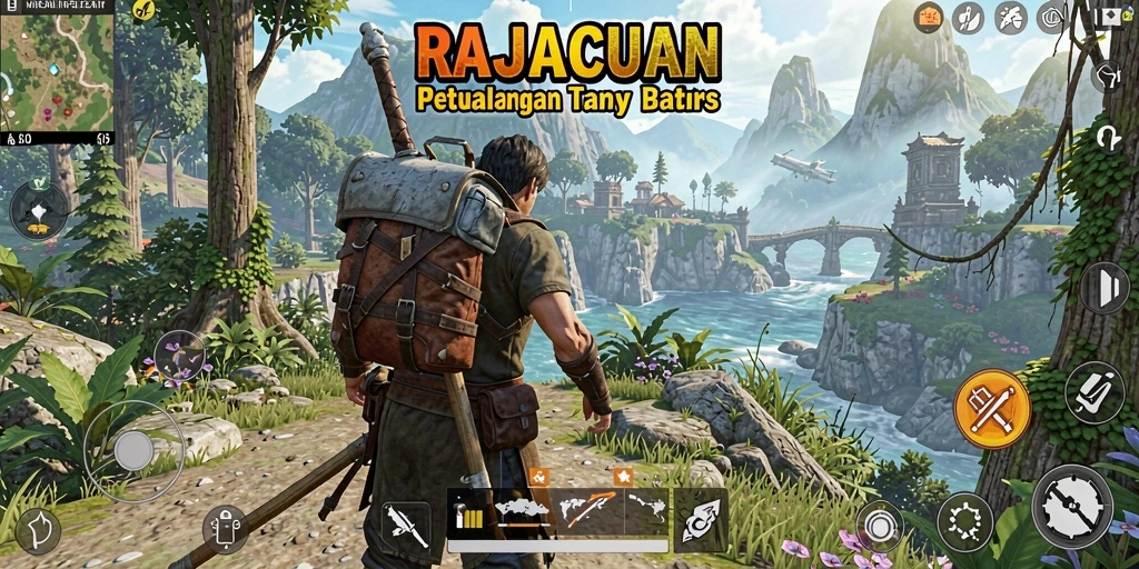 Screenshot menampilkan pemain menjelajahi dunia terbuka RAJACUAN.